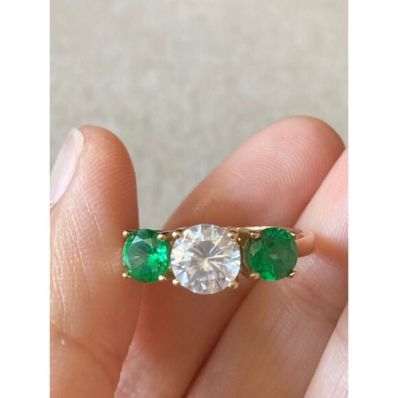 14k yellow gold DQ green CZ Ring size 6 - Picture 4 of 6